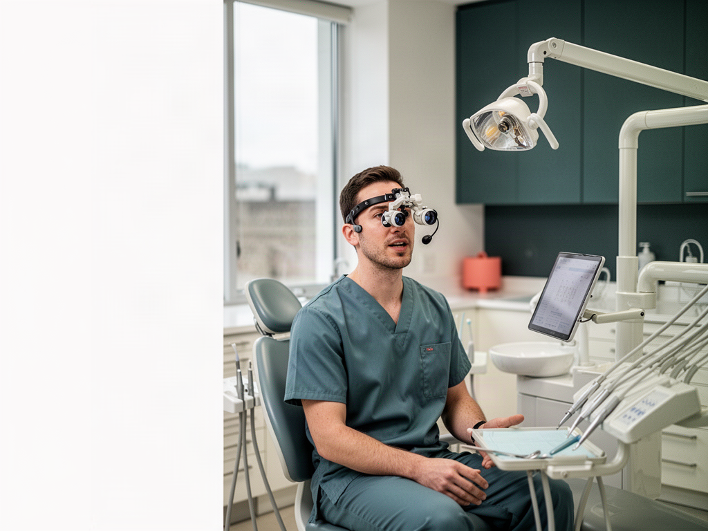 Dentist dictating chairside in a modern dental operatory